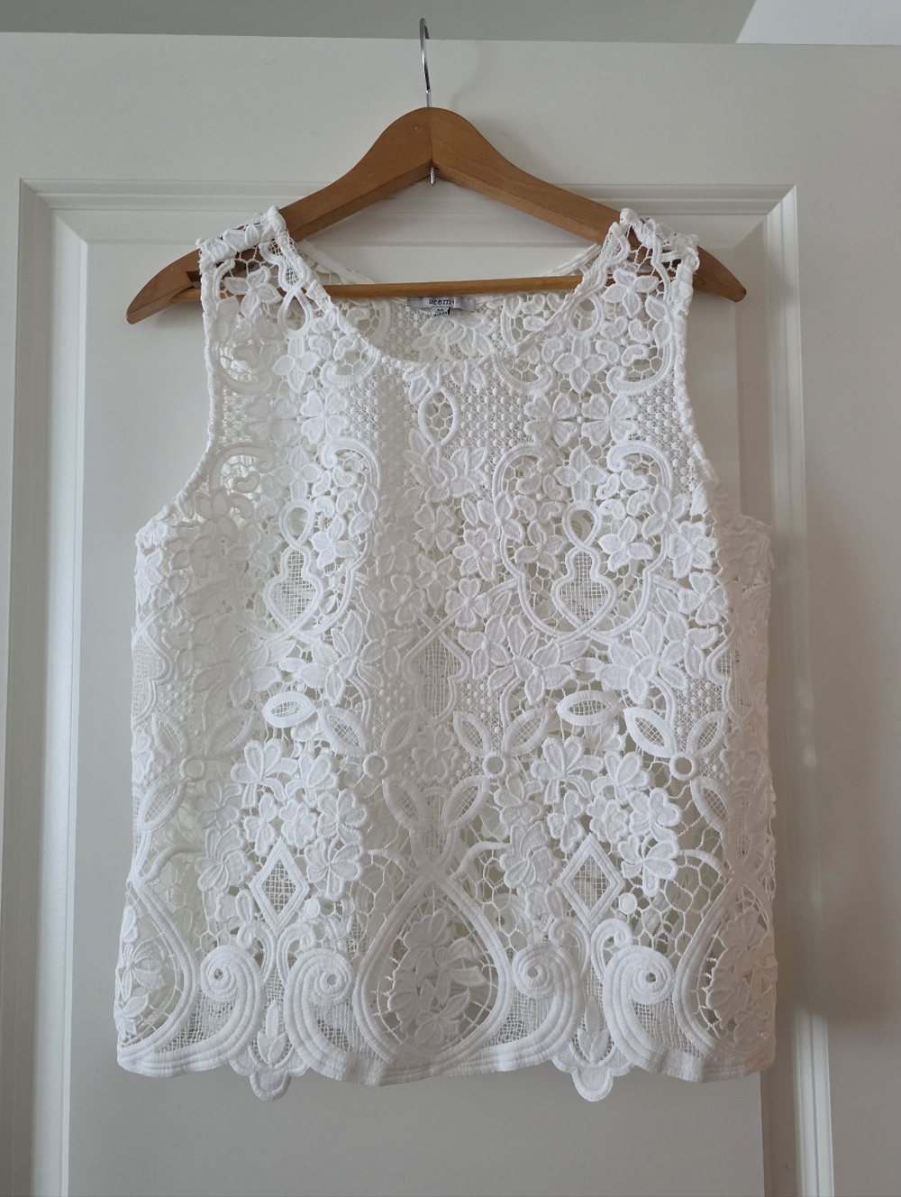 Lace Sleeveless Top Boho Chic Coastal Cowgirl Festival Womens M White
